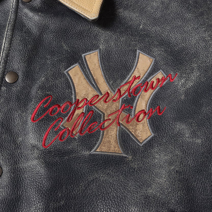 [希少モデル] 90s MLB ニューヨーク・ヤンキース 襟付き オールレザー スタジャン / COOPERSTOWN by STARTER