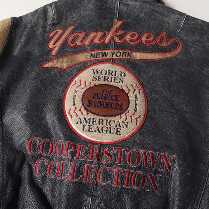 [希少モデル] 90s MLB ニューヨーク・ヤンキース 襟付き オールレザー スタジャン / COOPERSTOWN by STARTER