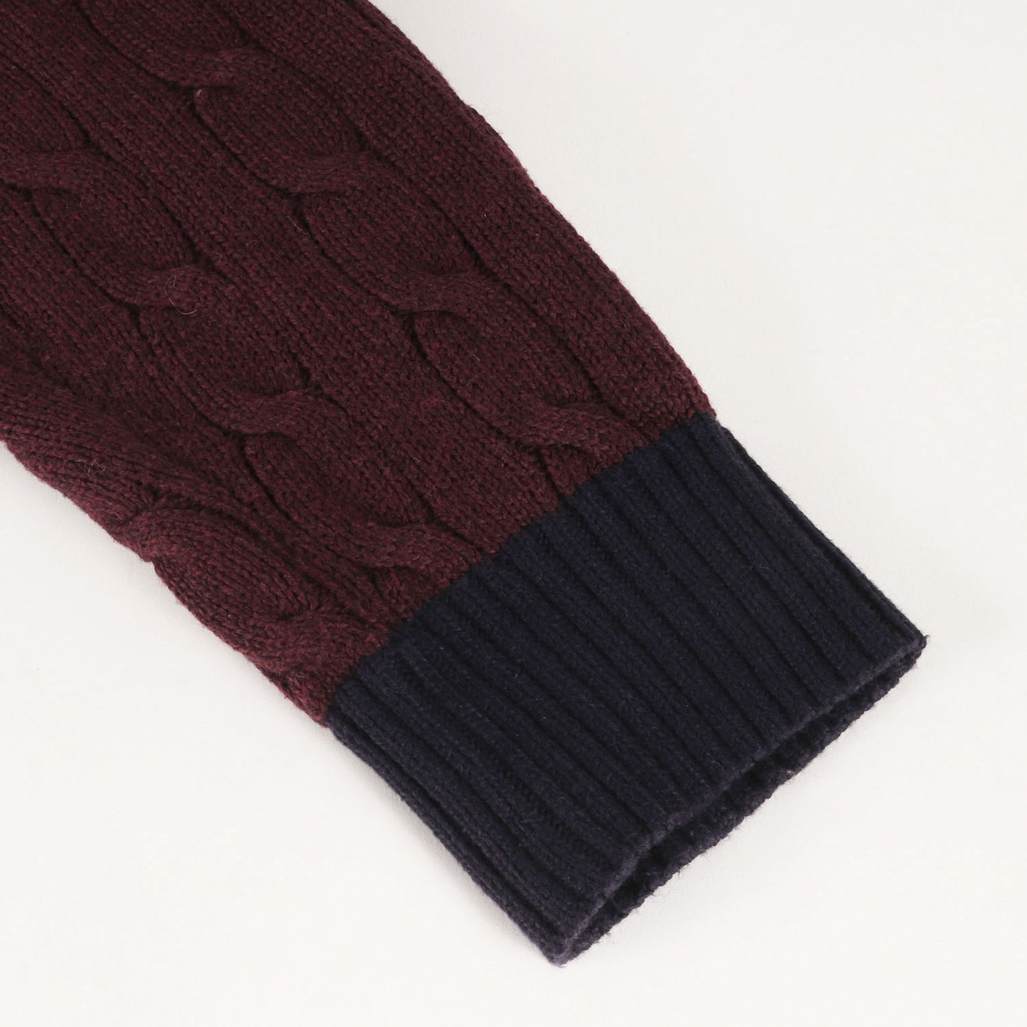 [現行モデル] ケーブル編み カラーブロック コットンニット パーカー