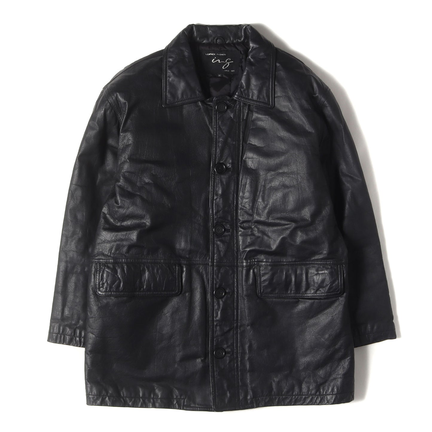 90s 裏地キルティング カウレザー カーコート / ing イング