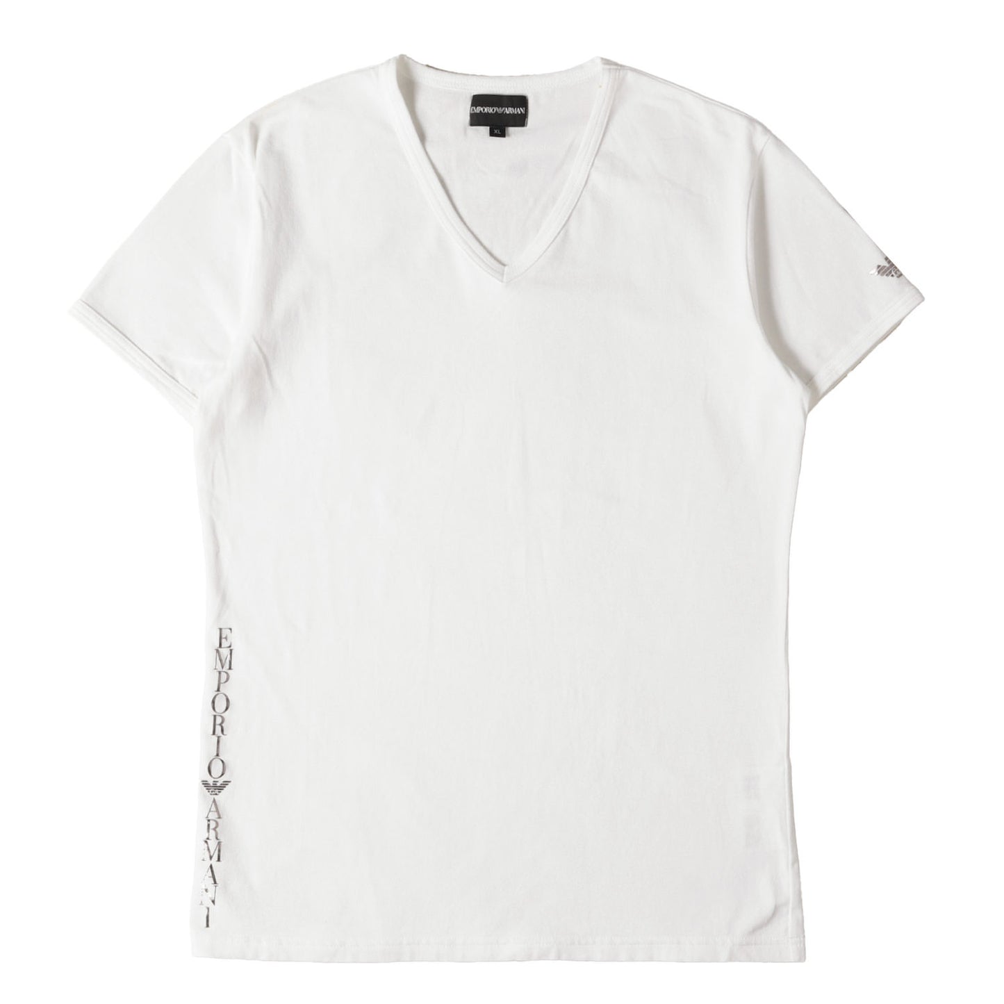 箔押しプリント ストレッチ Vネック Tシャツ