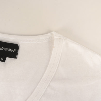 箔押しプリント ストレッチ Vネック Tシャツ