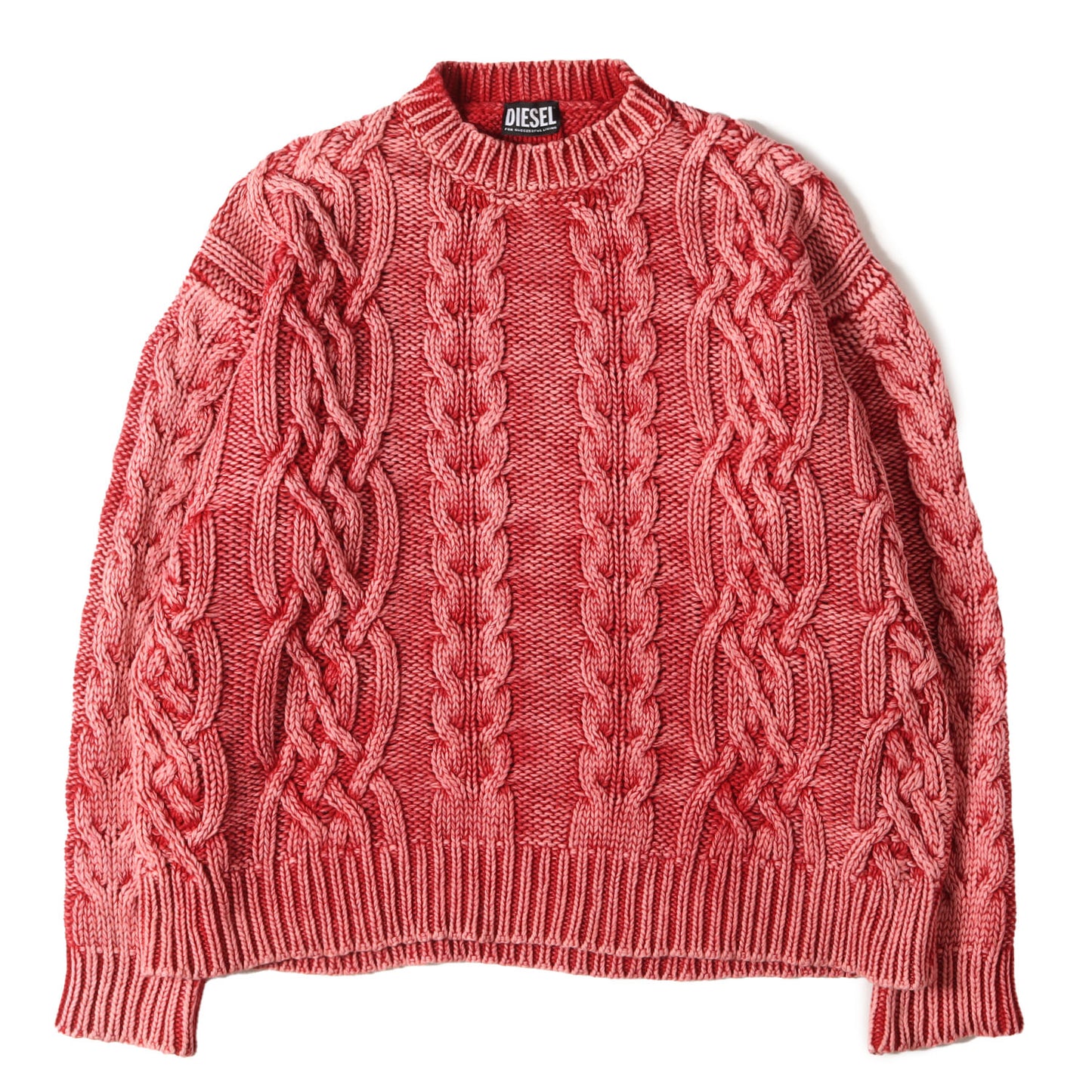 ブリーチ加工 ケーブル編み ヘビー コットンニット セーター(K-ELSIUS)