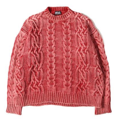 ブリーチ加工 ケーブル編み ヘビー コットンニット セーター(K-ELSIUS)