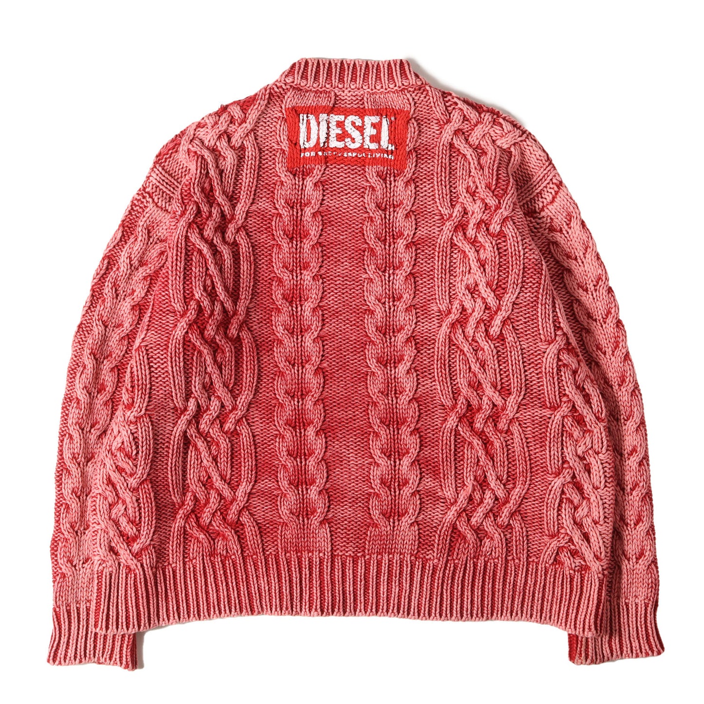 ブリーチ加工 ケーブル編み ヘビー コットンニット セーター(K-ELSIUS)