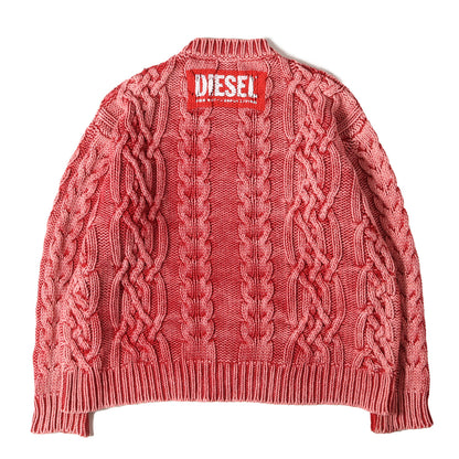 ブリーチ加工 ケーブル編み ヘビー コットンニット セーター(K-ELSIUS)