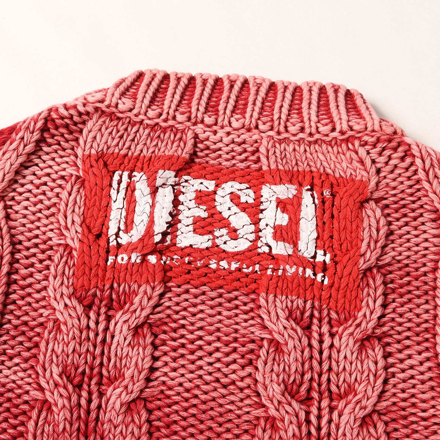 ブリーチ加工 ケーブル編み ヘビー コットンニット セーター(K-ELSIUS)