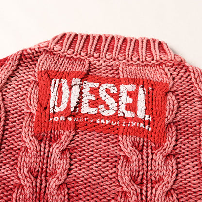 ブリーチ加工 ケーブル編み ヘビー コットンニット セーター(K-ELSIUS)