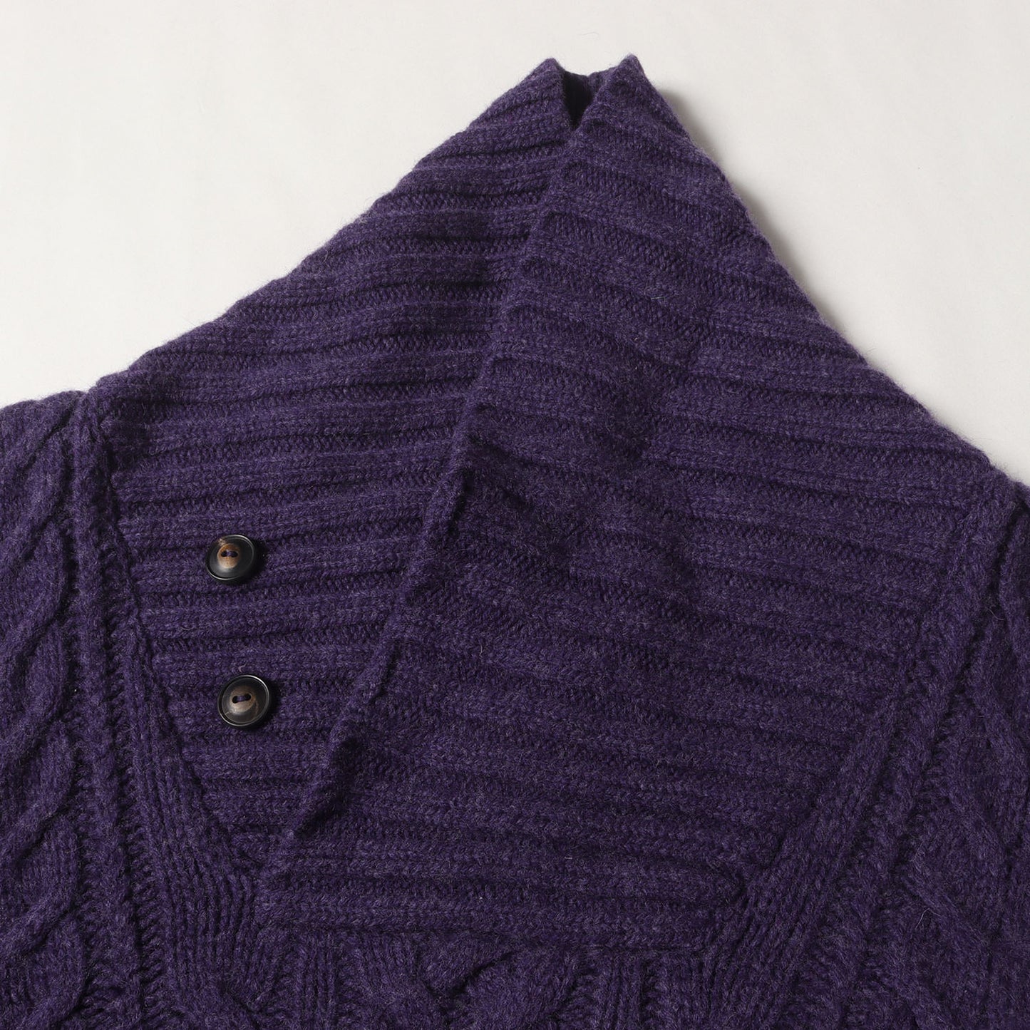 ショールカラー ケーブル編み ウール/アンゴラ ニット