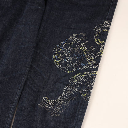 刺繍デザイン ストレッチ デニムパンツ
