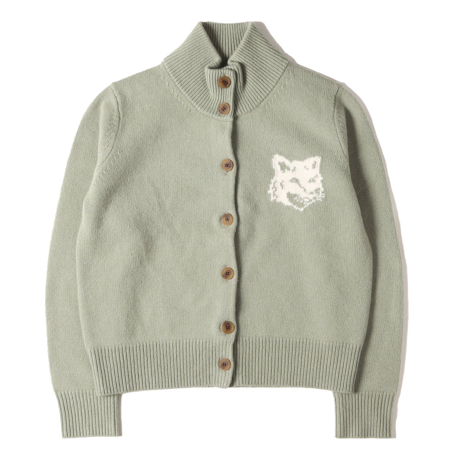 24AW メリノウールニット ハイネック カーディガン(Fox Head Intarsia Merino High Neck Cardigan)