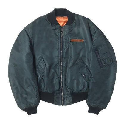 90s レザーパッチ付き ナイロンツイル MA-1 フライトジャケット USA製