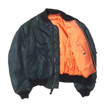 90s レザーパッチ付き ナイロンツイル MA-1 フライトジャケット USA製
