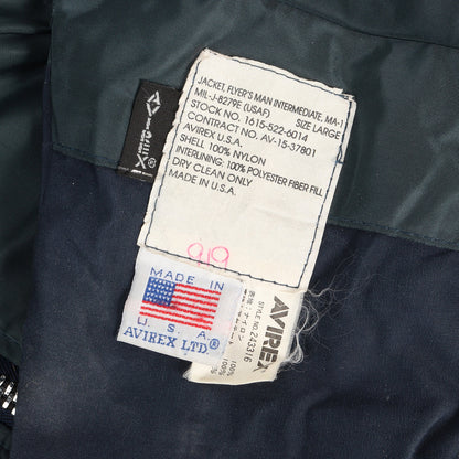 90s レザーパッチ付き ナイロンツイル MA-1 フライトジャケット USA製