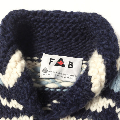 トナカイ柄 カウチン ニット ウッドボタン ショールカラー カーディガン / カナダ製 FAB