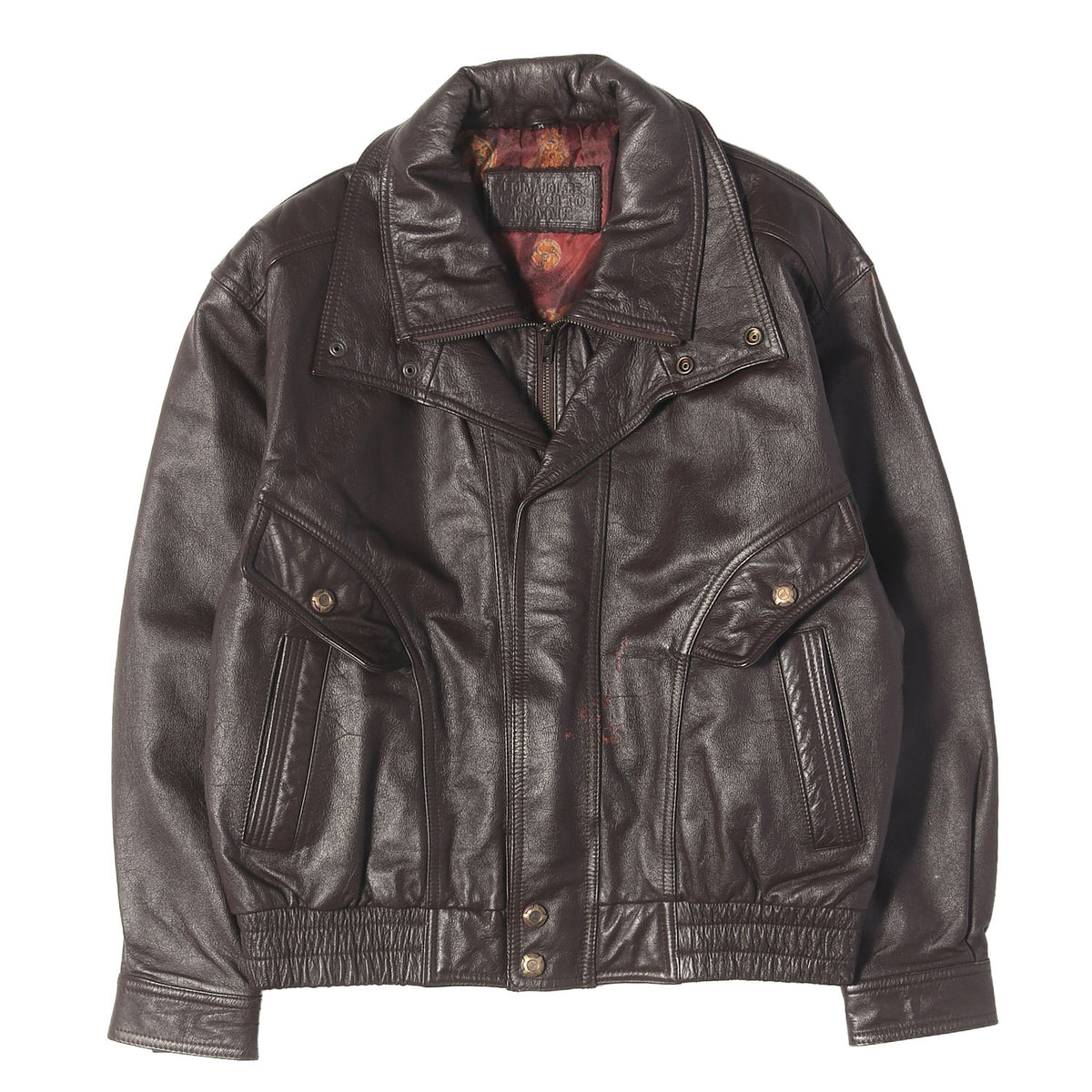 90s 裏地総柄 カウレザー フルジップ ジャケット EDIMARIARE GIOTTO HOMME