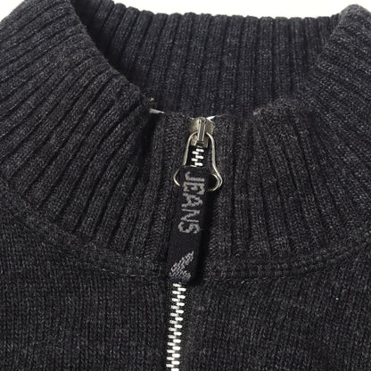 00s エルボーパッチ付き ロゴ刺繍 ハイネック ハーフジップ ウール ニット