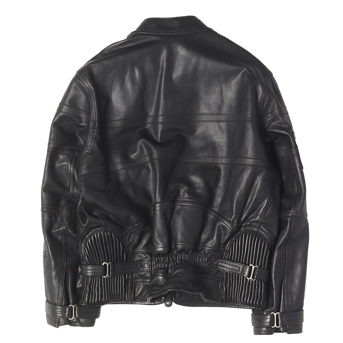 90s フラッグパッチ付き カウレザー シングル ライダースジャケット