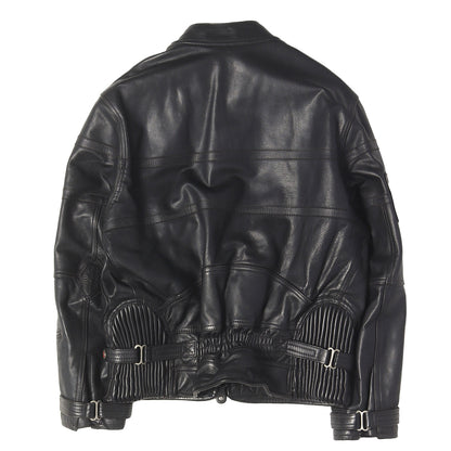 90s フラッグパッチ付き カウレザー シングル ライダースジャケット