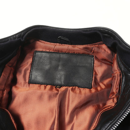 90s フラッグパッチ付き カウレザー シングル ライダースジャケット
