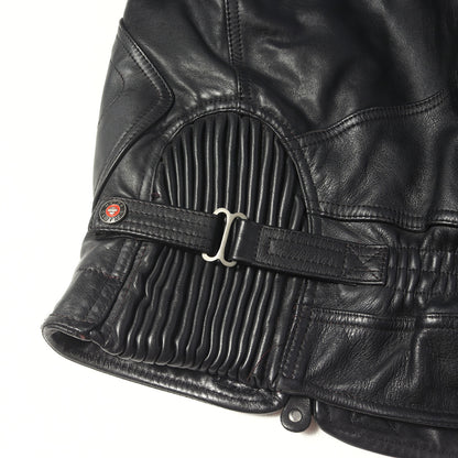 90s フラッグパッチ付き カウレザー シングル ライダースジャケット