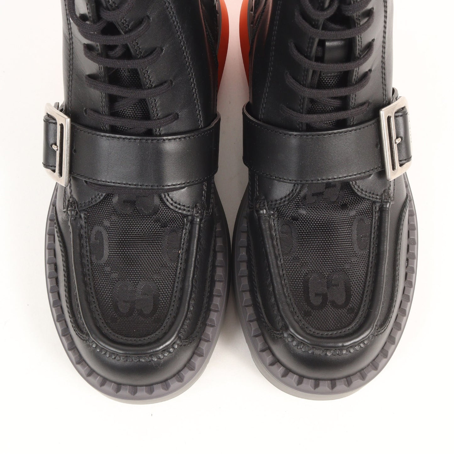 23AW GGモノグラムキャンバス トゥ レースアップ レザーブーツ(GG Lace-Up Boot)