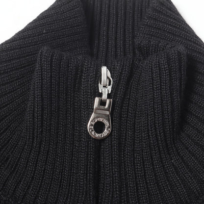 ワンポイント刺繍 フルジップ ウールニット セーター