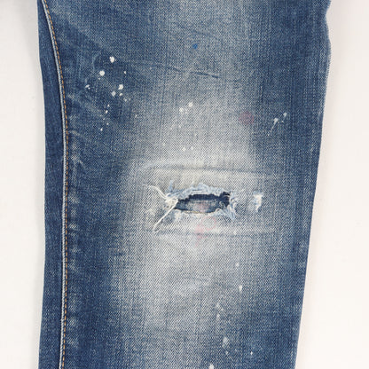 21AW スケーター ダメージリペア加工 ストレッチ スリム デニムパンツ(Skater Jean)