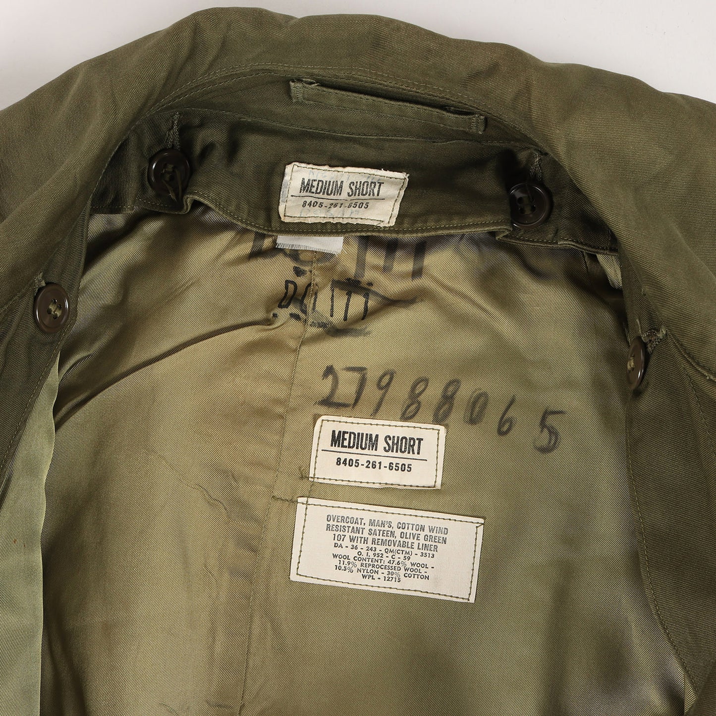 50s U.S.ARMY ウールライナー付き コットンサテン オーバー コート / M-54 OVER COAT OG-107