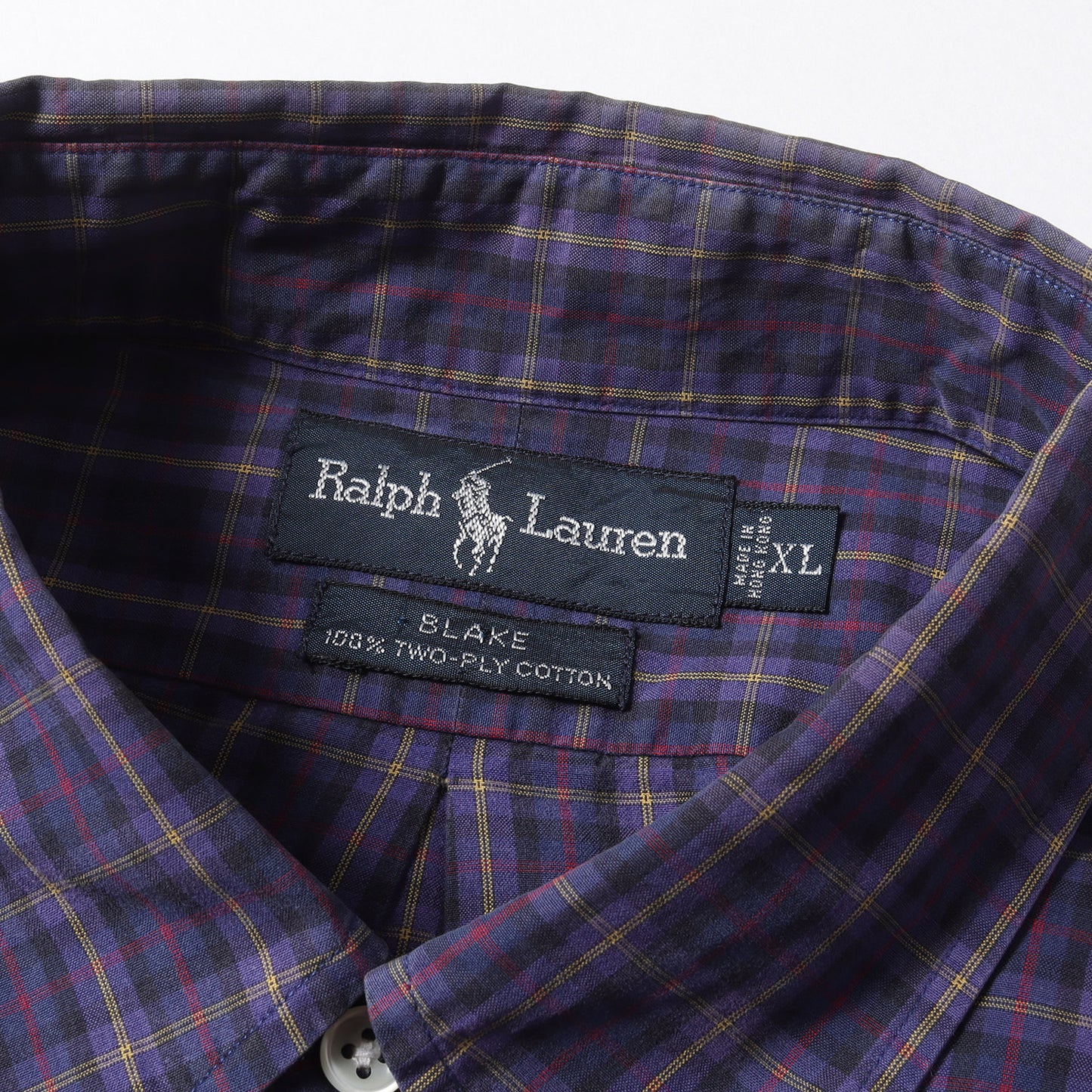90s ワンポイント刺繍 ツープライコットン ツイル チェック B.D シャツ (BLAKE) / TWO-PLY