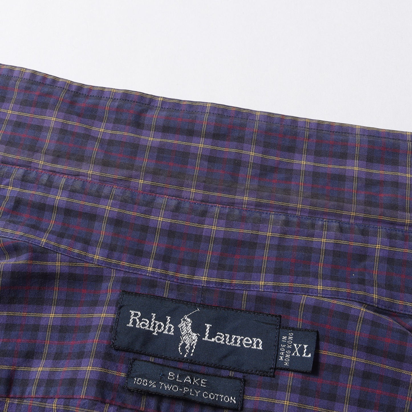 90s ワンポイント刺繍 ツープライコットン ツイル チェック B.D シャツ (BLAKE) / TWO-PLY