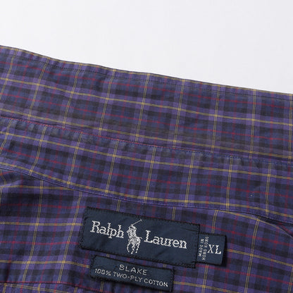 90s ワンポイント刺繍 ツープライコットン ツイル チェック B.D シャツ (BLAKE) / TWO-PLY