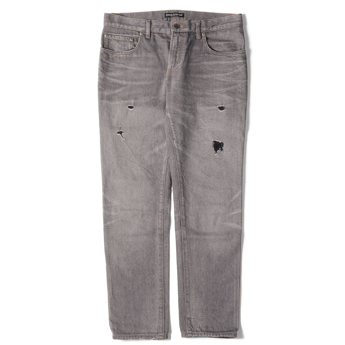 ダメージ加工 ロゴプレート付き ローライズ テーパード デニムパンツ / ジーンズ 14GOLD