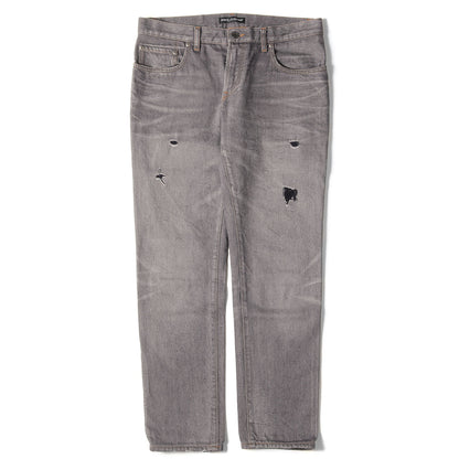 ダメージ加工 ロゴプレート付き ローライズ テーパード デニムパンツ / ジーンズ 14GOLD