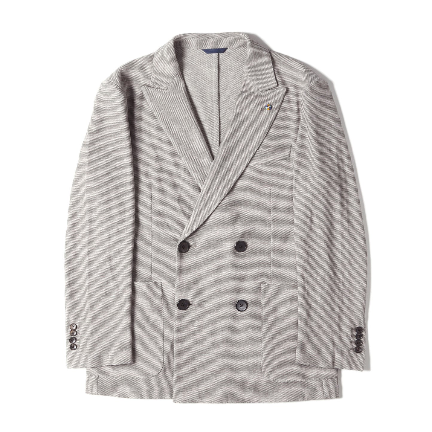 ピークドラペル ウールコットンニット 4B ダブルブレスト テーラードジャケット (G145C-23672IST)