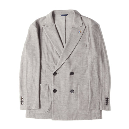 ピークドラペル ウールコットンニット 4B ダブルブレスト テーラードジャケット (G145C-23672IST)