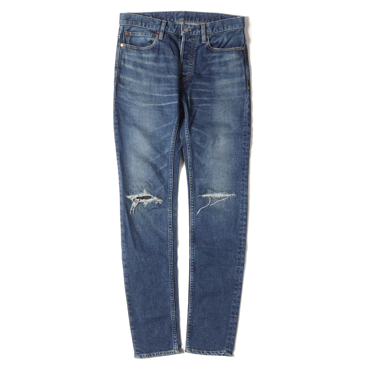 USED加工 スーパースリム ストレッチ クラッシュリペア デニム パンツ (KSL S.Slim STR 5pocket USD 2011-1002-86-292) / ボタンフライ ジーンズ
