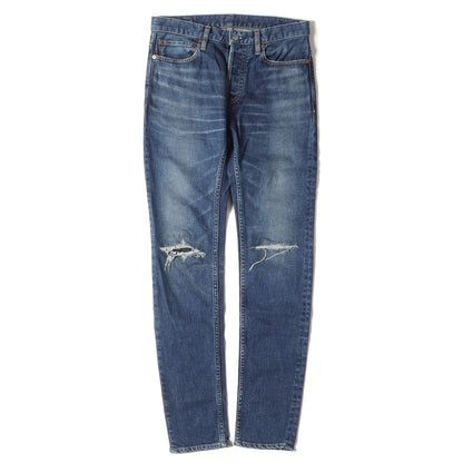 USED加工 スーパースリム ストレッチ クラッシュリペア デニム パンツ (KSL S.Slim STR 5pocket USD 2011-1002-86-292) / ボタンフライ ジーンズ