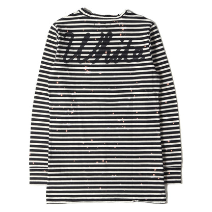 ダメージ ブリーチ 加工 バックロゴ ボーダー ロングスリーブ Tシャツ / 長袖 ロンT カットソー