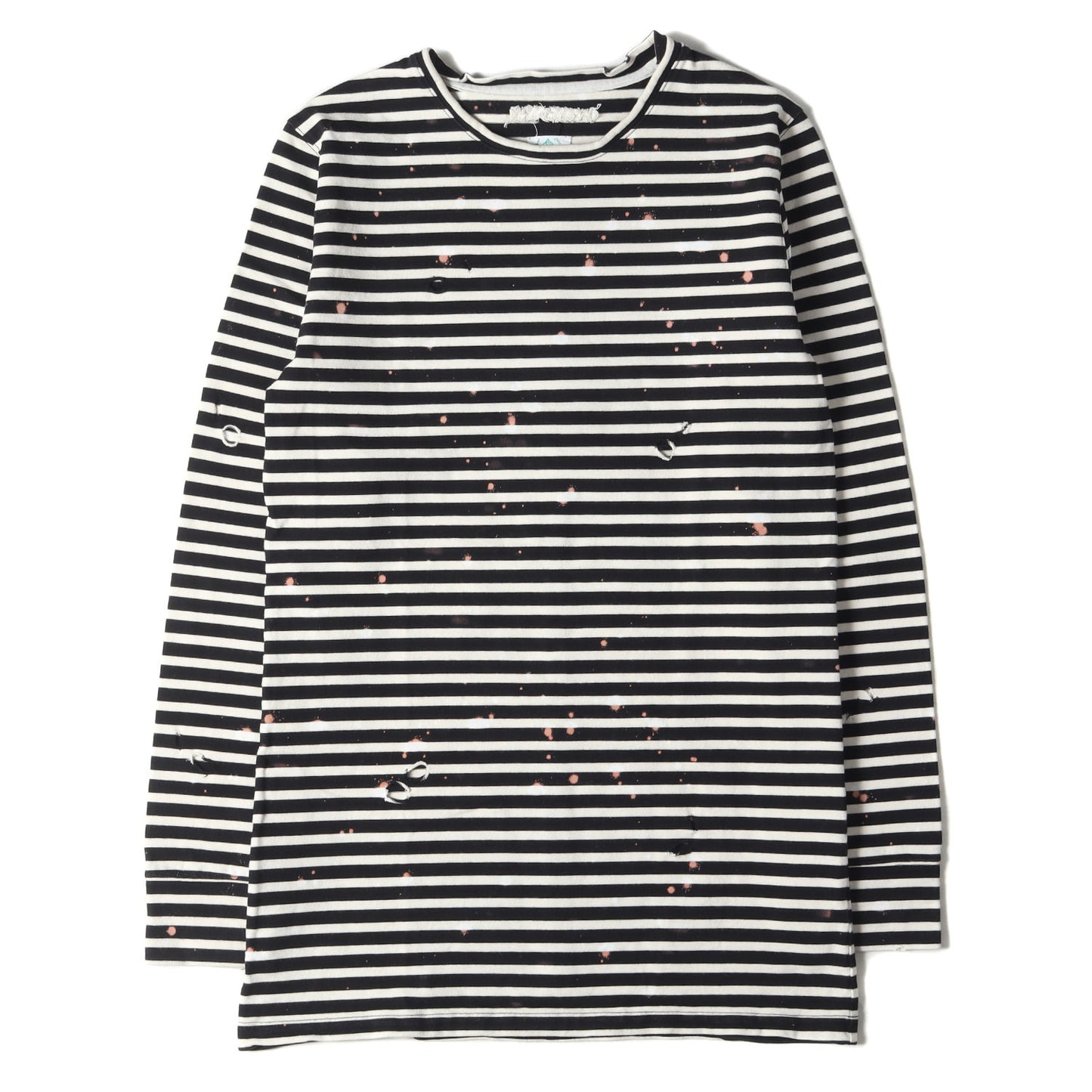 ダメージ ブリーチ 加工 バックロゴ ボーダー ロングスリーブ Tシャツ / 長袖 ロンT カットソー
