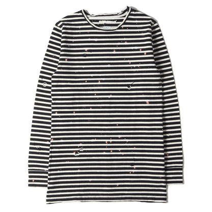 ダメージ ブリーチ 加工 バックロゴ ボーダー ロングスリーブ Tシャツ / 長袖 ロンT カットソー
