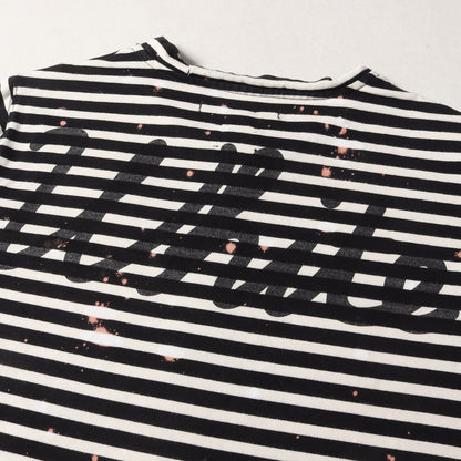 ダメージ ブリーチ 加工 バックロゴ ボーダー ロングスリーブ Tシャツ / 長袖 ロンT カットソー