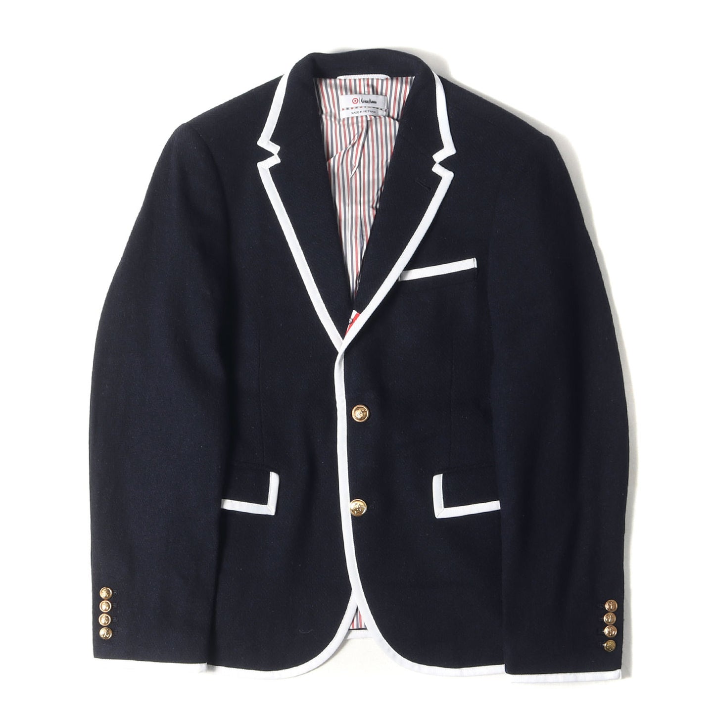 × Neiman Marcus トリコロールライニング パイピング 金ボタン 段返り3B ウール ブレザー ジャケット (251120011) / テーラード 定番 ベーシック アメトラ アイビー ビジカジ オフィカジ ラグカジ イタカジ