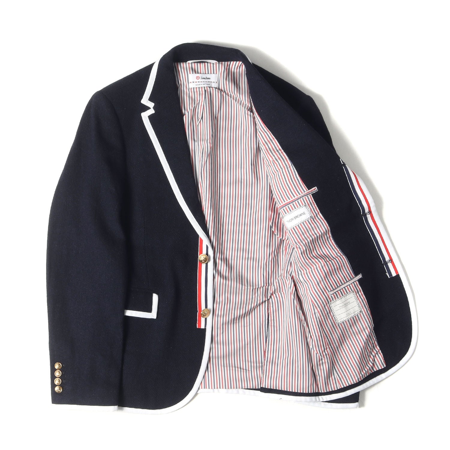 未使用?THOM BROWNE. きる 金ボタン ネイビー ブレザー 