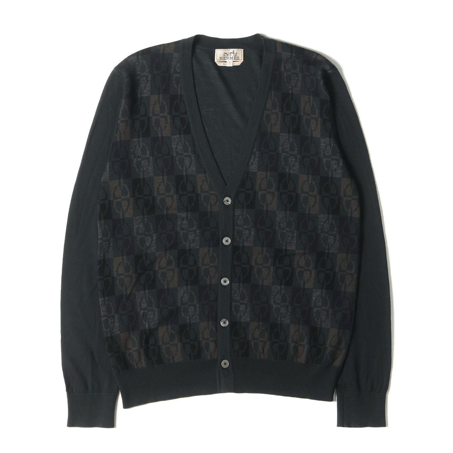 ホースビット モノグラム ジャガード ウール ハイゲージ ニット カーディガン / 羽織 定番 ベーシック ラグカジ ラグジュアリー カジュアル イタカジ