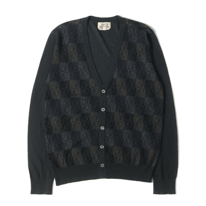 ホースビット モノグラム ジャガード ウール ハイゲージ ニット カーディガン / 羽織 定番 ベーシック ラグカジ ラグジュアリー カジュアル イタカジ
