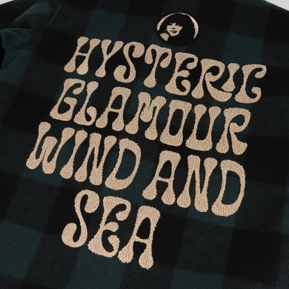 23AW × WIND AND SEA ガール ウーマン ロゴ ワッペン 刺繍 裏ボア ブロック バッファロー チェック ランチ コート (Ranch Coat WDS-C-HYS-24-Q2-02) / パテッド 中わた