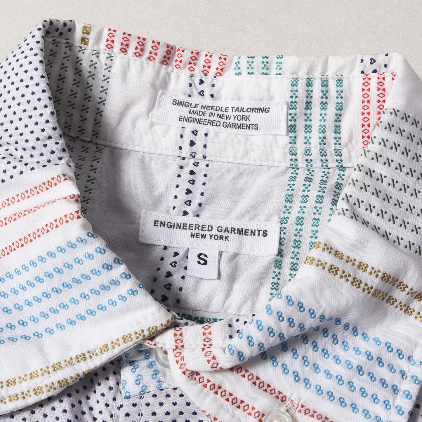 マルチ 刺繍 ジャガード ボーダー ラウンドカラー シャツ / 長袖 アメカジ アメトラ