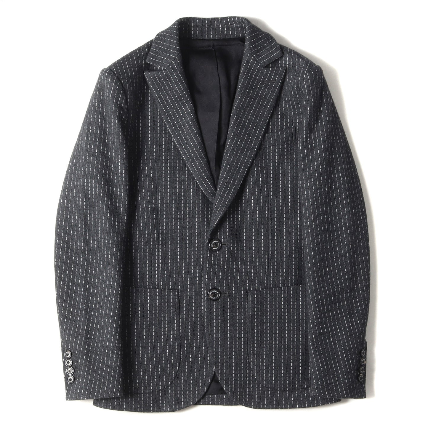 17AW ストライプ ステッチ ピークドラペル ウールコットン 2B テーラード ジャケット (SINGLE JACKET MRB237 WCY006) / MANIPULATION 113 RELAX TAILOR