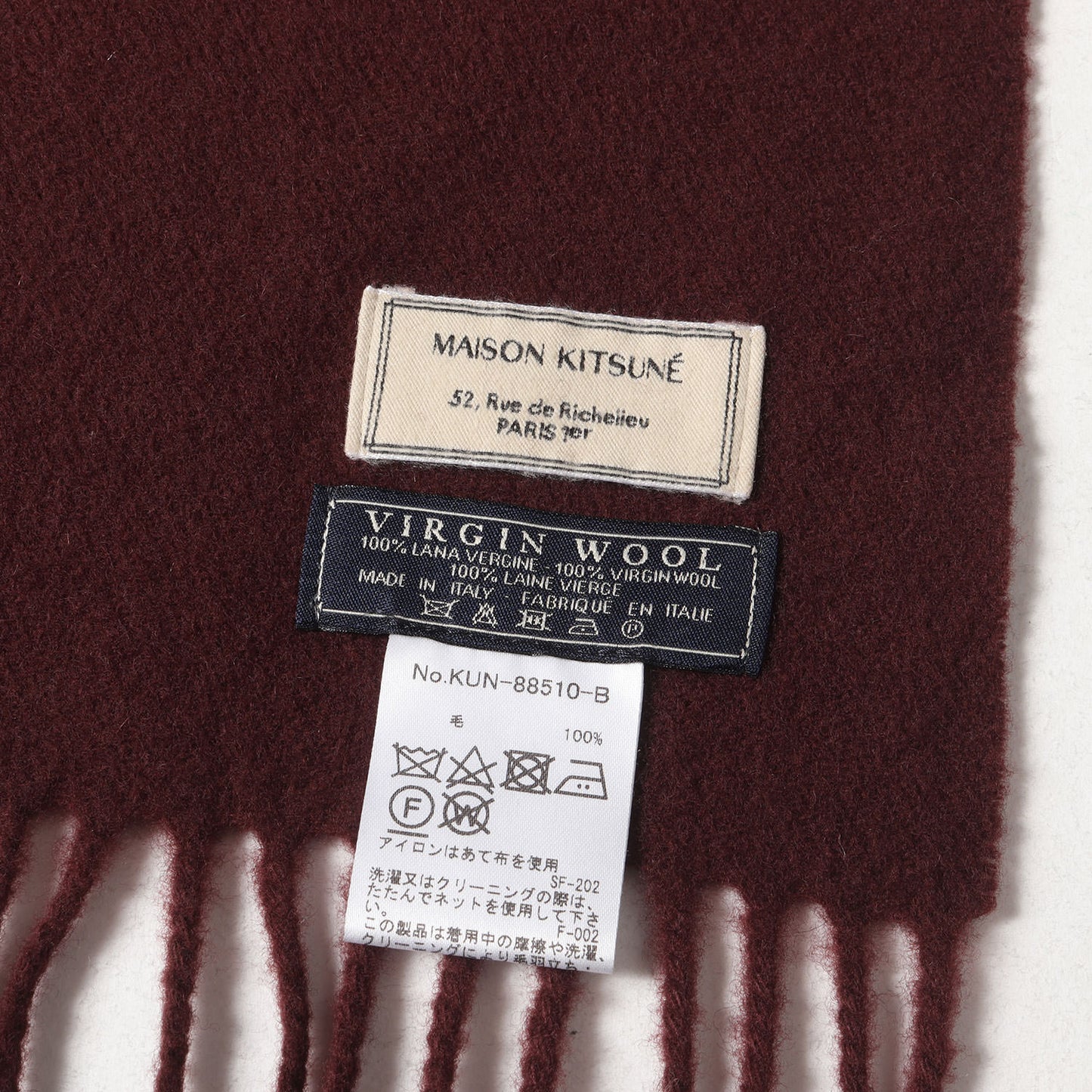 ヴァージンウール フリンジ フォックス 刺繍 大判 ストール / マフラー ショール